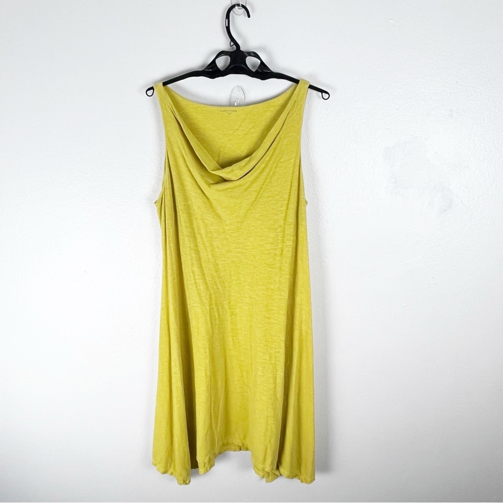 EILEEN FISHER Yellow Linen Hemp Blend Draped Neckline Sleeveless Dress Size XL